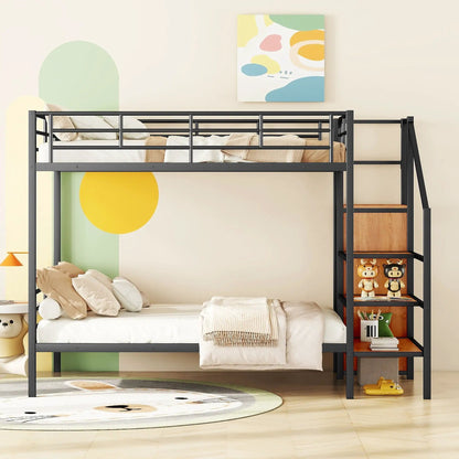 Bunk Bed With Lateral Storage Ladder and Wardrobe
