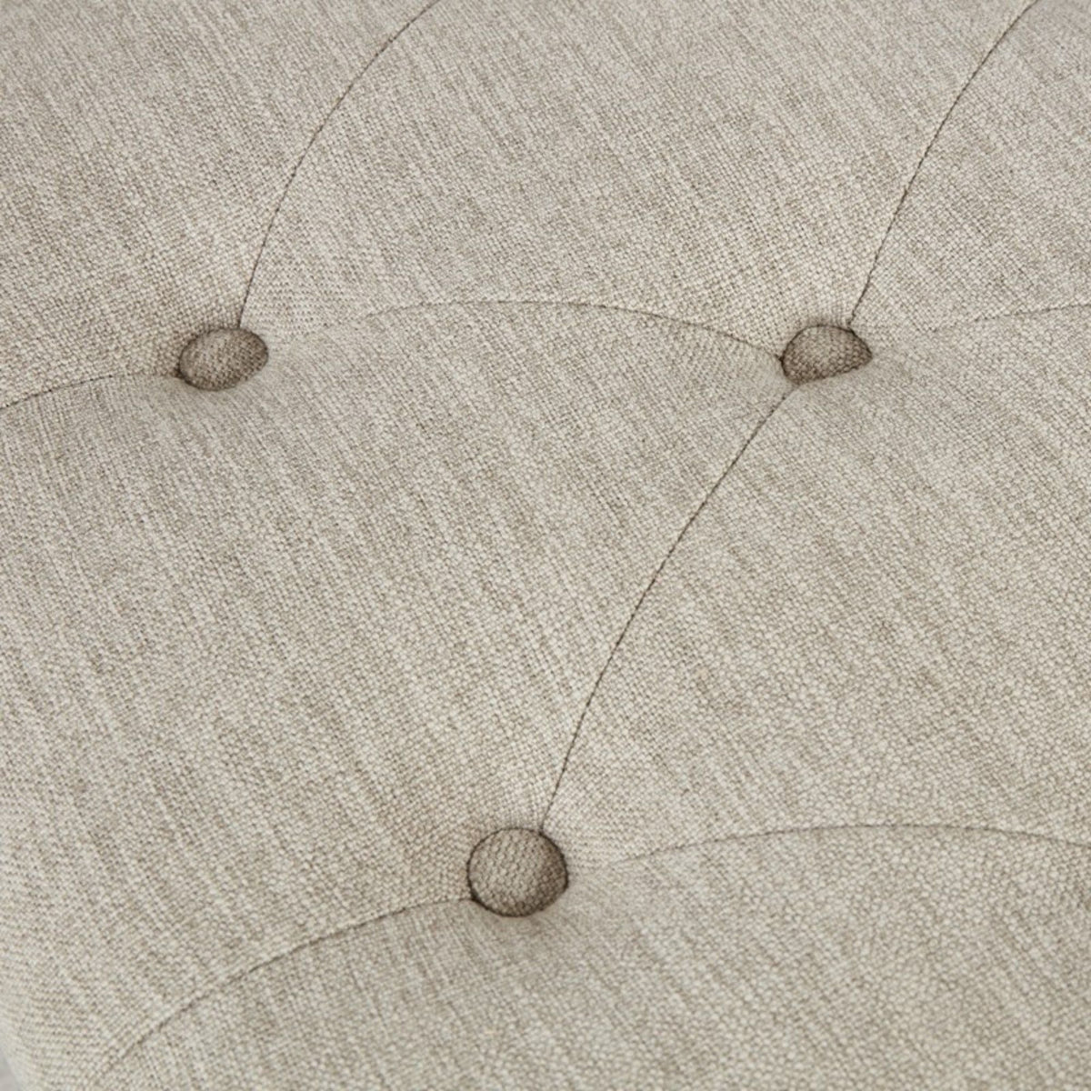 Natural accent bench upholstered in beige linen with tufted seat and button details on Tampa Home & Garden Store