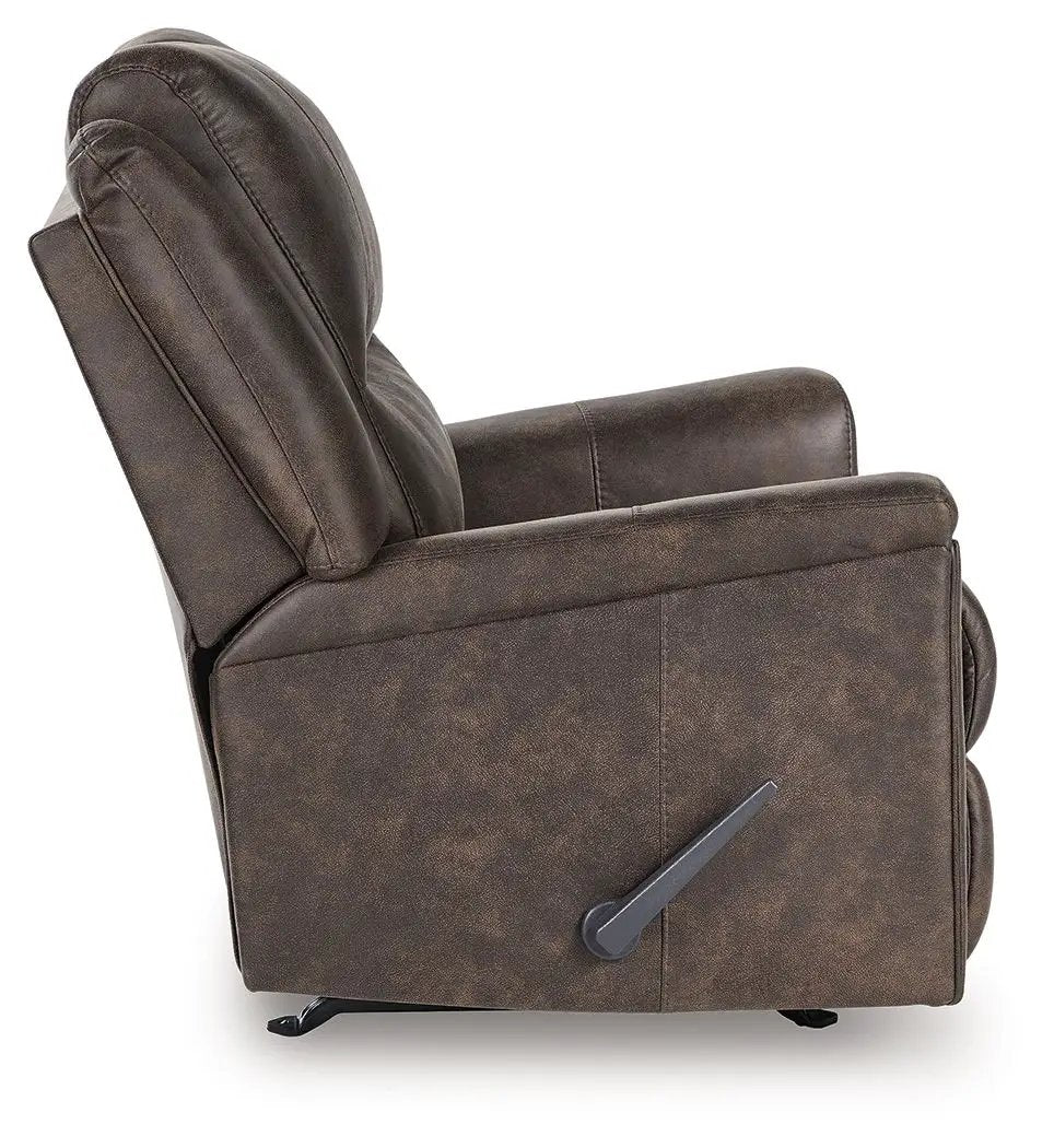Lixtowel Rocker Recliner by Unique Piece Furniture in brown leather upholstery with lever on Tampa Home & Garden Store