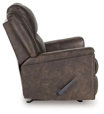 Lixtowel Rocker Recliner by Unique Piece Furniture in brown leather upholstery with lever on Tampa Home & Garden Store