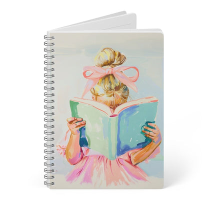 A5 wirobound softcover notebook with girl reading illustration Mai Autumn lined notepad on Tampa Home & Garden Store