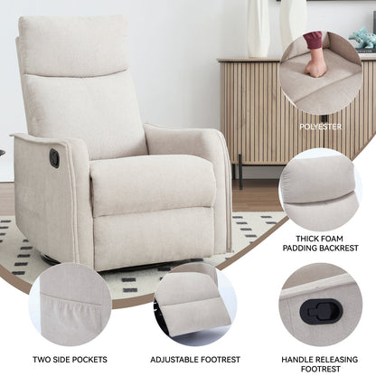 Heat Massage Manual Recliner Chair with Rocker and Swivel beige polyester HouseOfZazla on Tampa Home & Garden Store