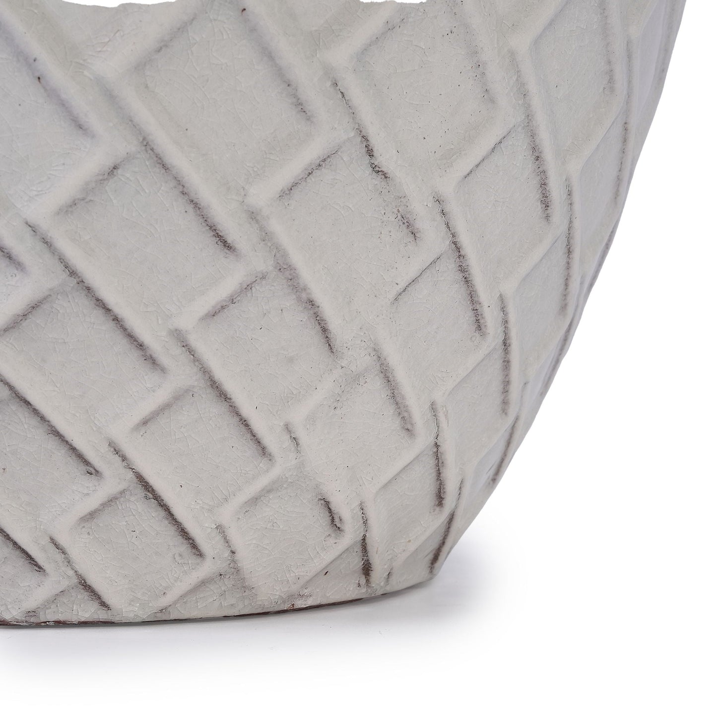 Ceramic flowerpot with white crackle glaze and diamond lattice texture HouseOfZazla on Tampa Home & Garden Store