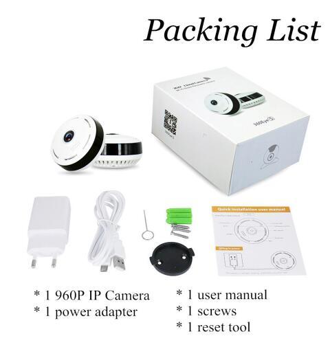 Cobell 960P Wifi IP Camera white with 360° panoramic lens, includes power adapter manual on Tampa Home & Garden Store
