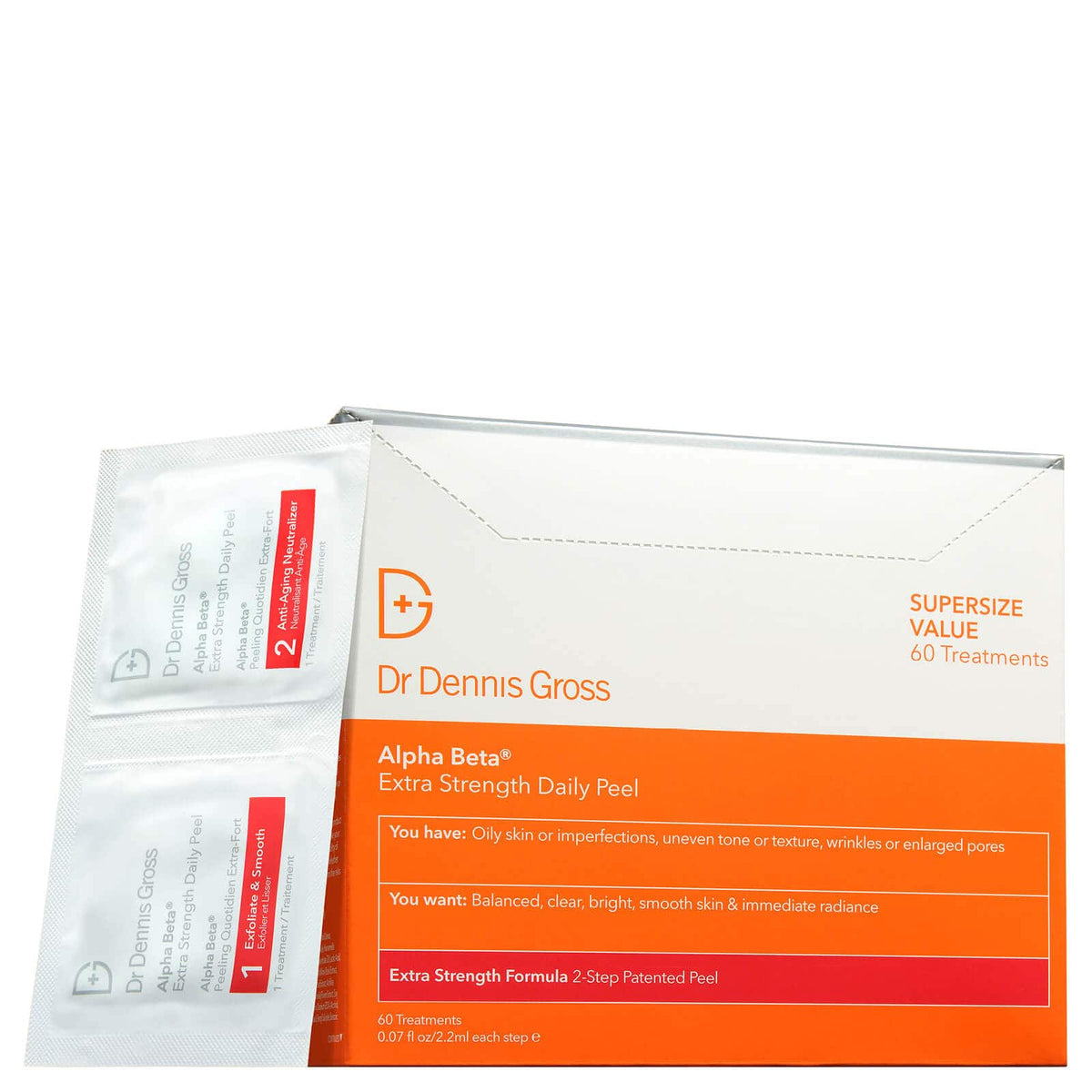 Dr Dennis Gross Alpha Beta Extra Strength Daily Peel packettes (60 ct) boxed set with two sachets on Tampa Home & Garden Store