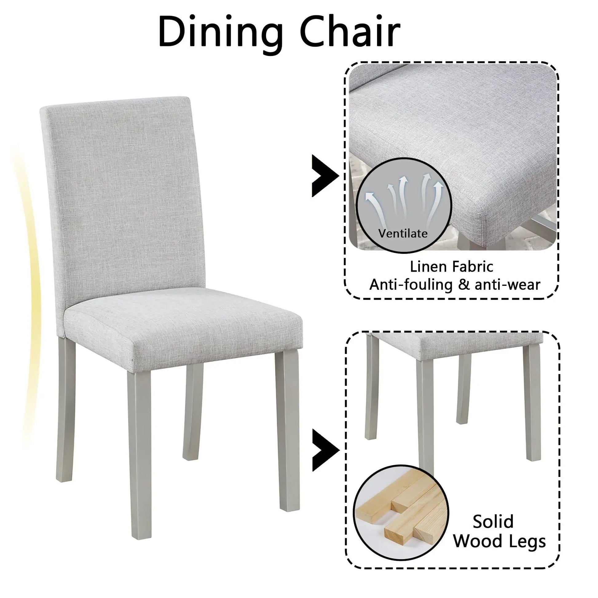 Dining Chair from 5-Piece Dining Room Set in light gray linen upholstery by Unique Piece Furniture on Tampa Home & Garden Store
