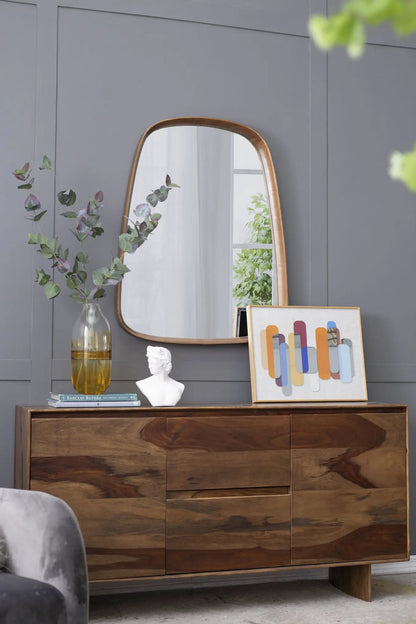 Irregular Wood Frame Mirror for Living Room Brown
