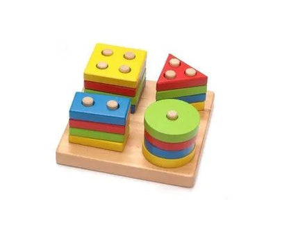 Wooden educational puzzle with colorful stackable blocks and geometric shapes on base by FLIPSTYLEZLLC on Tampa Home & Garden Store