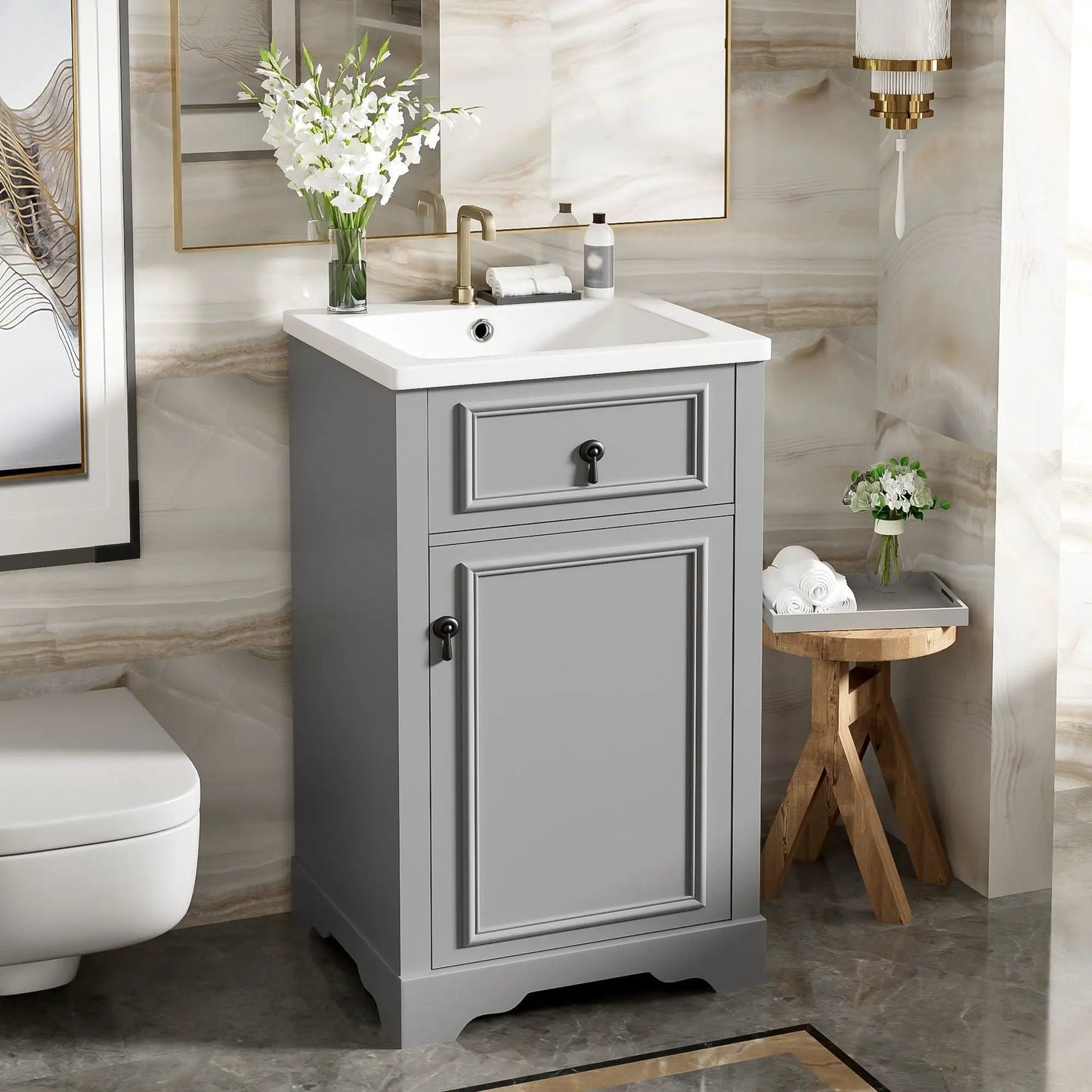Elegant Vanity With Ceramic Sink and Shelf