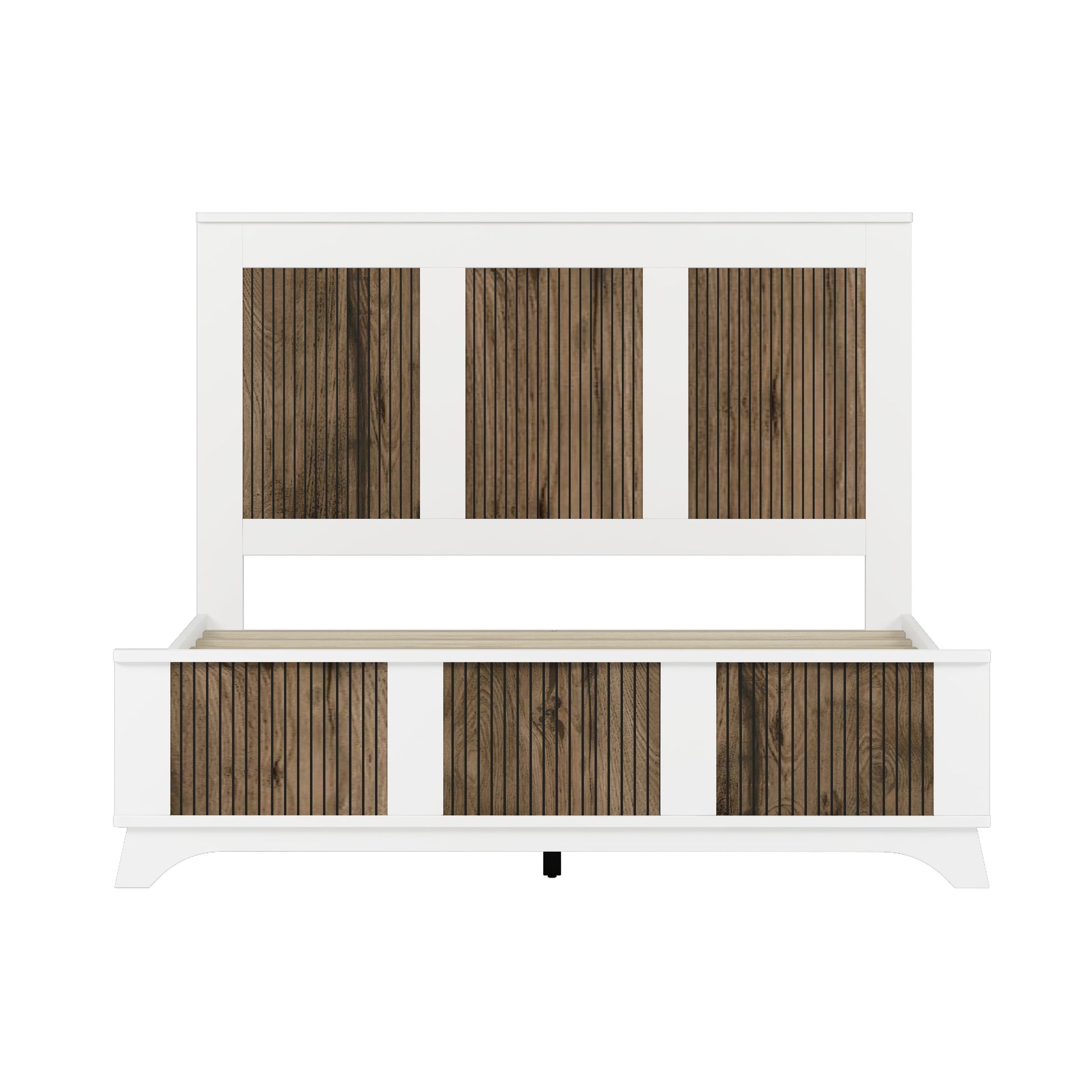 4-Pieces Queen bedroom set HouseOfZazla white farmhouse platform bed with wood slat panels on Tampa Home & Garden Store