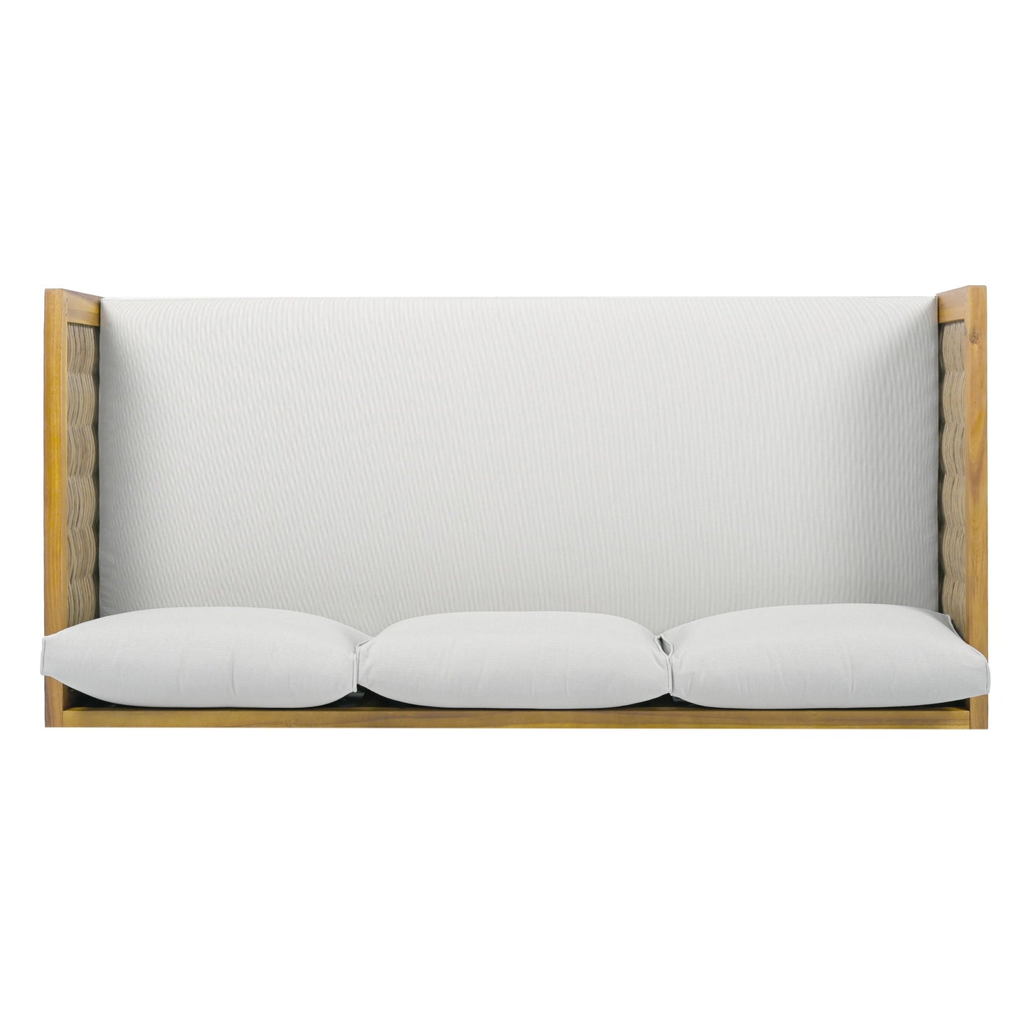 Claremont 3 Seater Daybed with teak acacia wood frame and light gray water-resistant cushions on Tampa Home & Garden Store