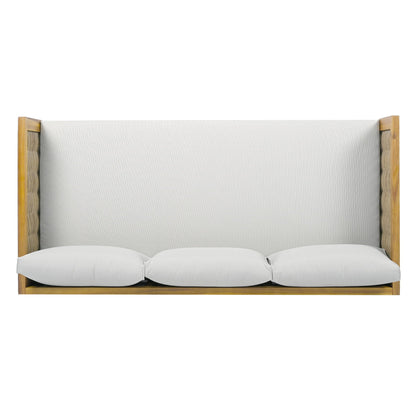 Claremont 3 Seater Daybed with teak acacia wood frame and light gray water-resistant cushions on Tampa Home & Garden Store