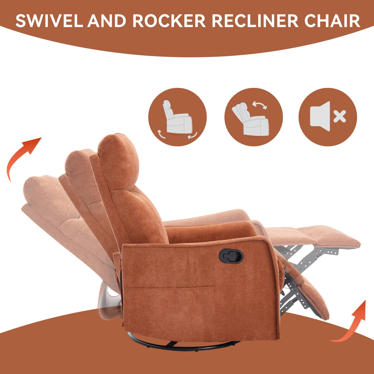 Heat massage recliner in burnt-orange upholstery with rocker and swivel HouseOfZazla on Tampa Home & Garden Store