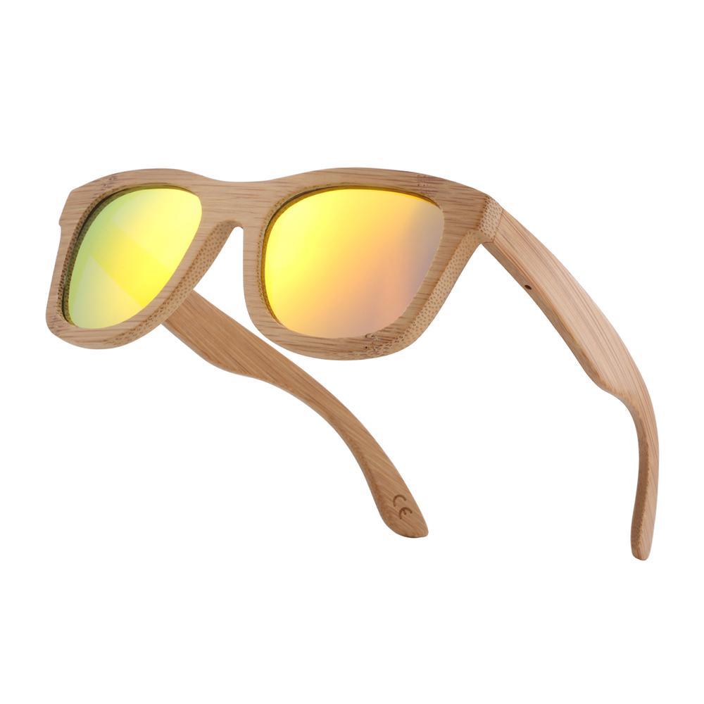 Handmade bamboo wooden sunglasses with yellow mirrored UV400 polarized lenses Stevvex on Tampa Home & Garden Store