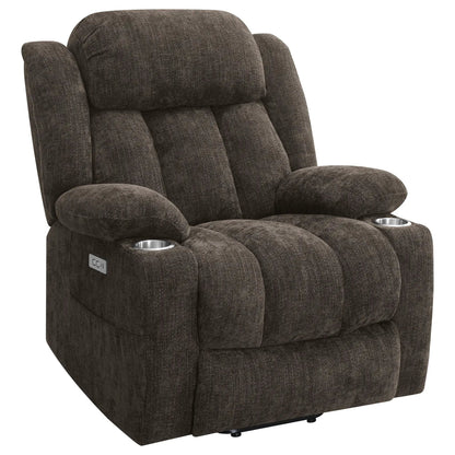 Beca power lift recliner in dark brown textured upholstery with cupholders and USB charging on Tampa Home & Garden Store