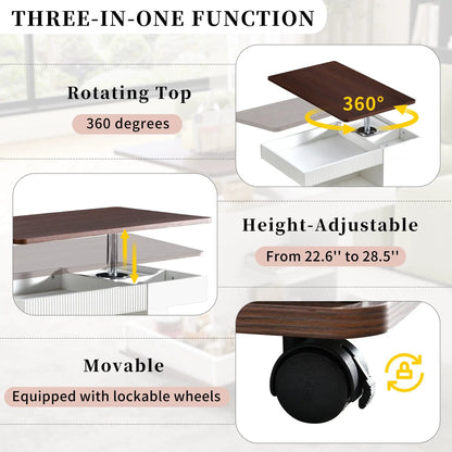 Adjustable end table with wheels, wood top, 360° rot, storage by Unique Piece Furniture on Tampa Home & Garden Store