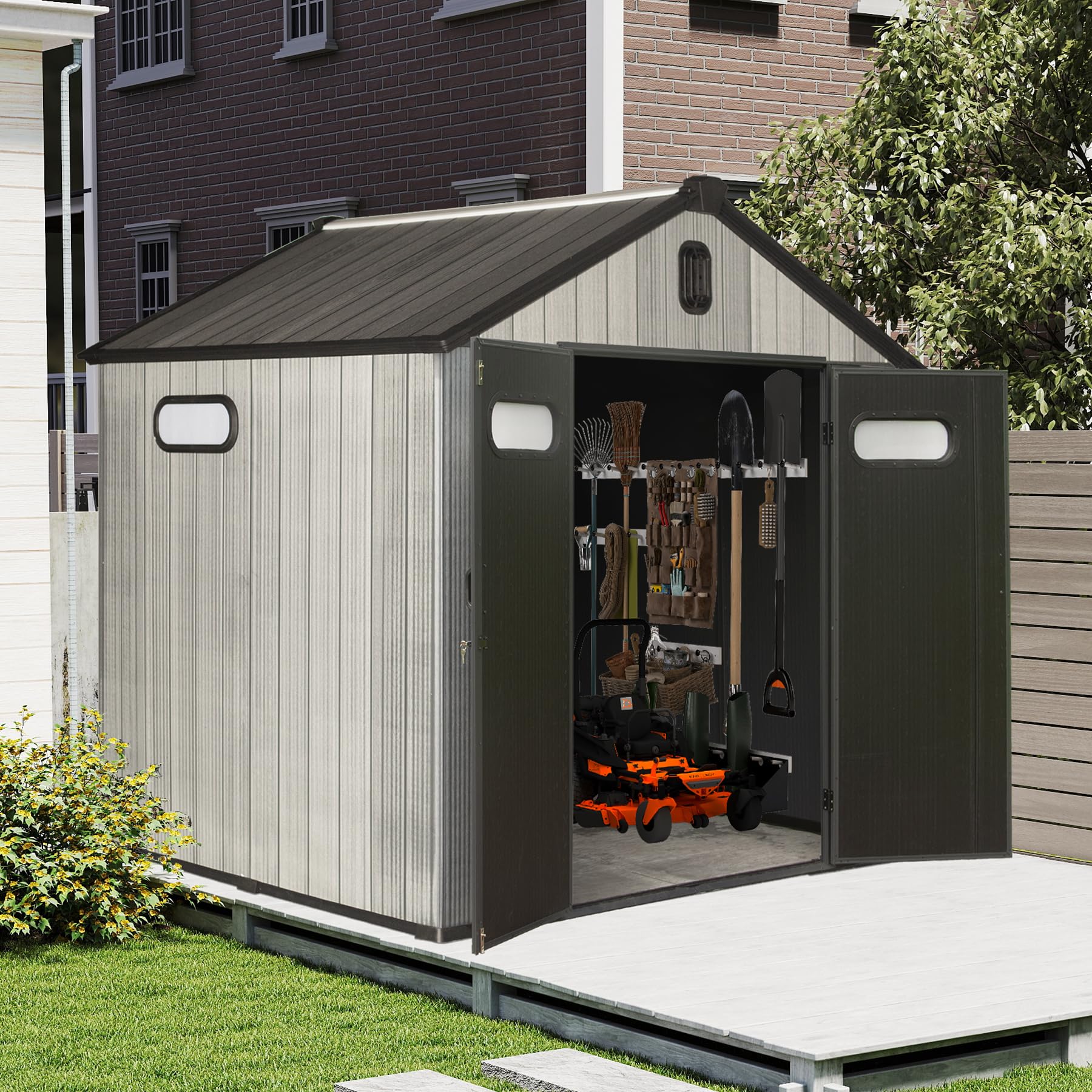 8x6ft resin outdoor storage shed HouseOfZazla with lockable door gray on Tampa Home & Garden Store