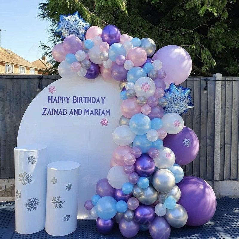 Stevvex 114pcs snowflake foil balloon garland kit in purple white pink rose-gold for party decor on Tampa Home & Garden Store