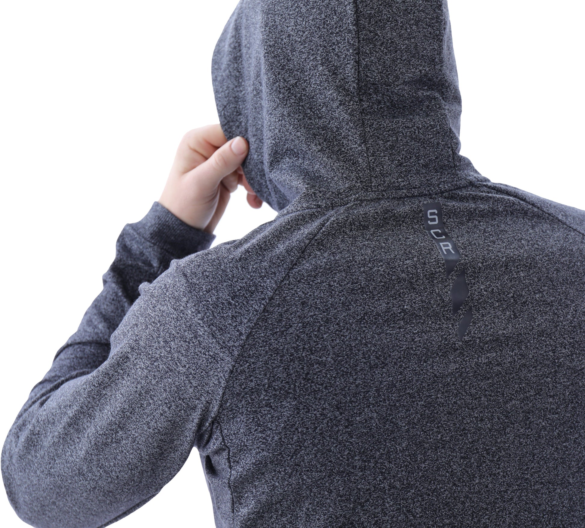 All-Day Comfort Hooded Sweatshirt Slim Fit in heather gray knit, hood up, SCR Sportswear on Tampa Home & Garden Store