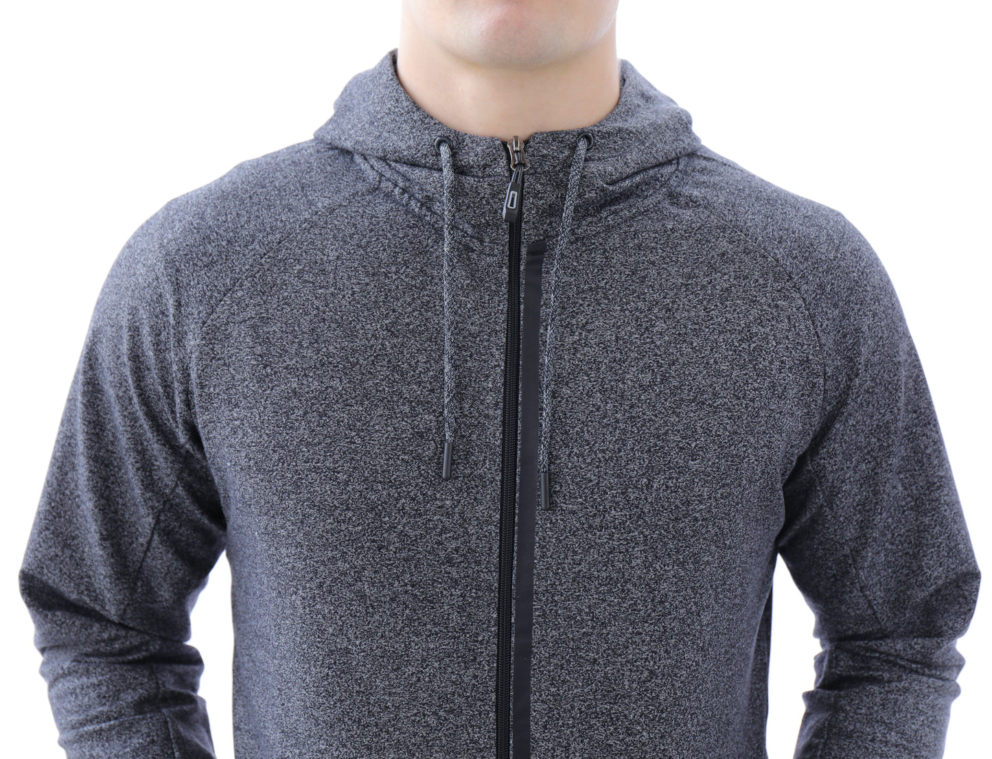 All-Day Comfort Hooded Sweatshirt Slim Fit, gray heather zip-front hoodie with drawstrings on Tampa Home & Garden Store
