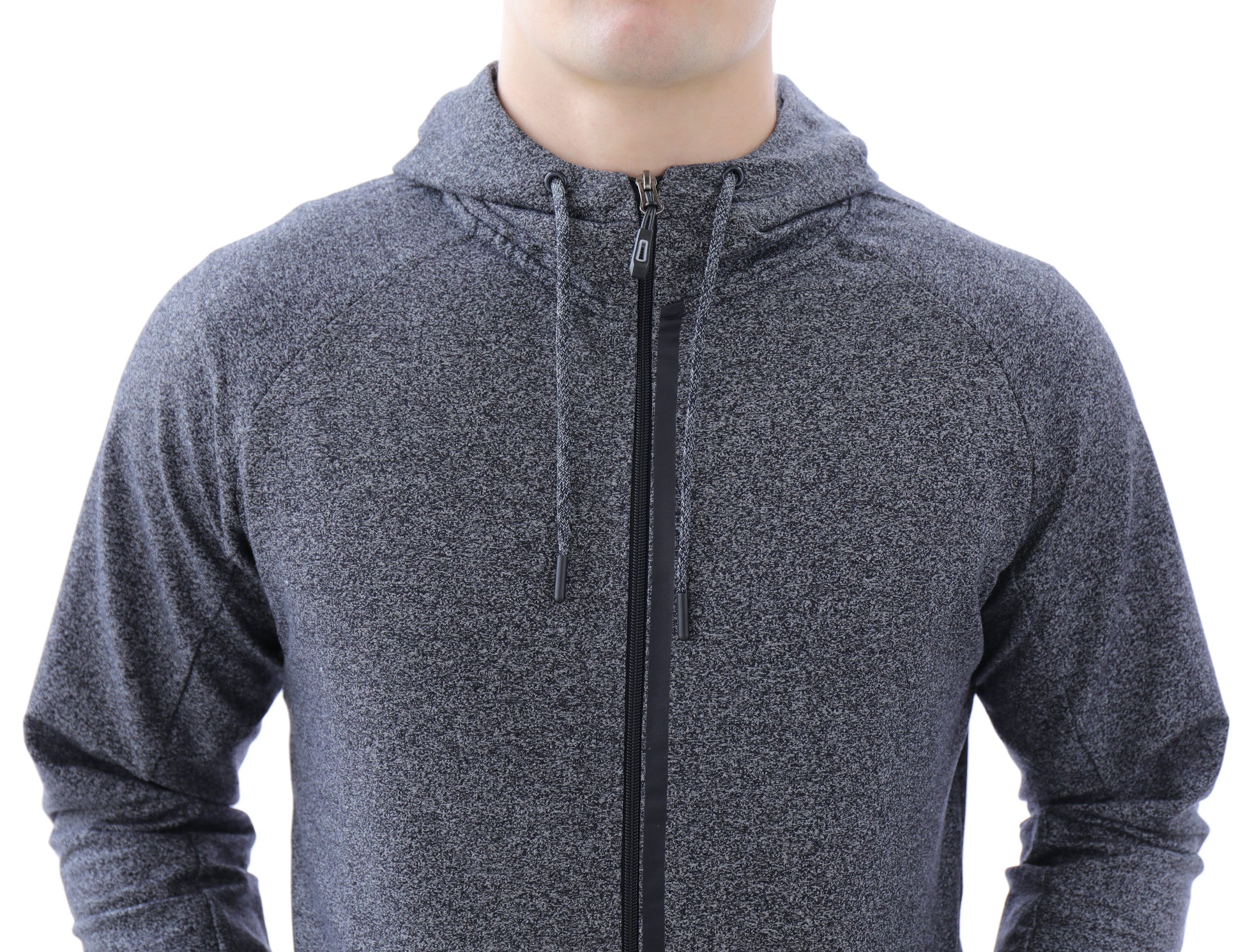 All-Day Comfort Hooded Sweatshirt Slim Fit, gray heather zip-front hoodie with drawstrings on Tampa Home & Garden Store
