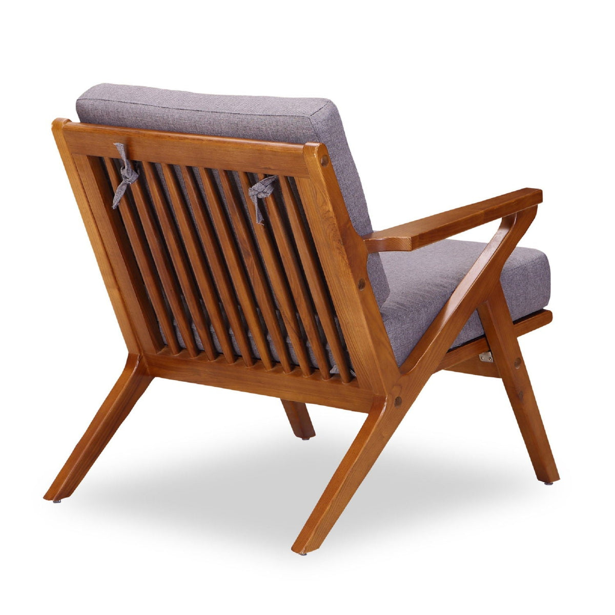 Martelle Accent Armchair with gray fabric cushions and solid wood slat back frame on Tampa Home & Garden Store