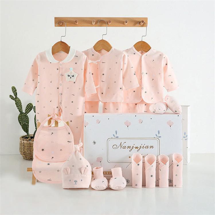 Newborn pink gift-box clothing set with star print; includes bodysuits, booties by Nanjijian on Tampa Home & Garden Store
