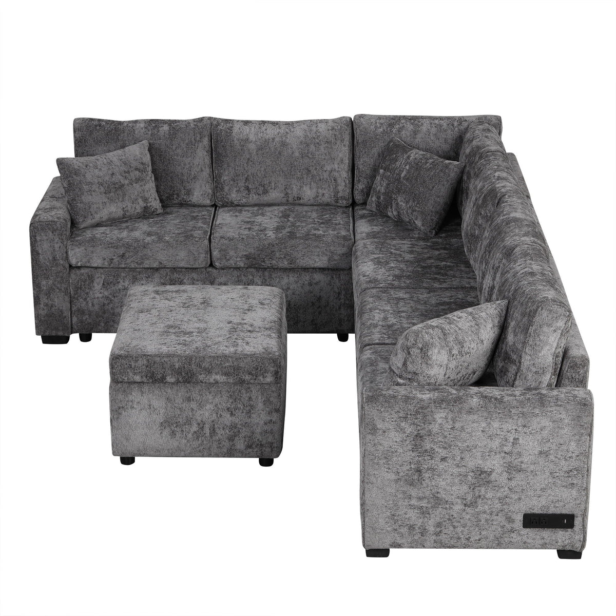 Sleeper sectional sofa HouseOfZazla in gray textured fabric with ottoman and three pillows on Tampa Home & Garden Store