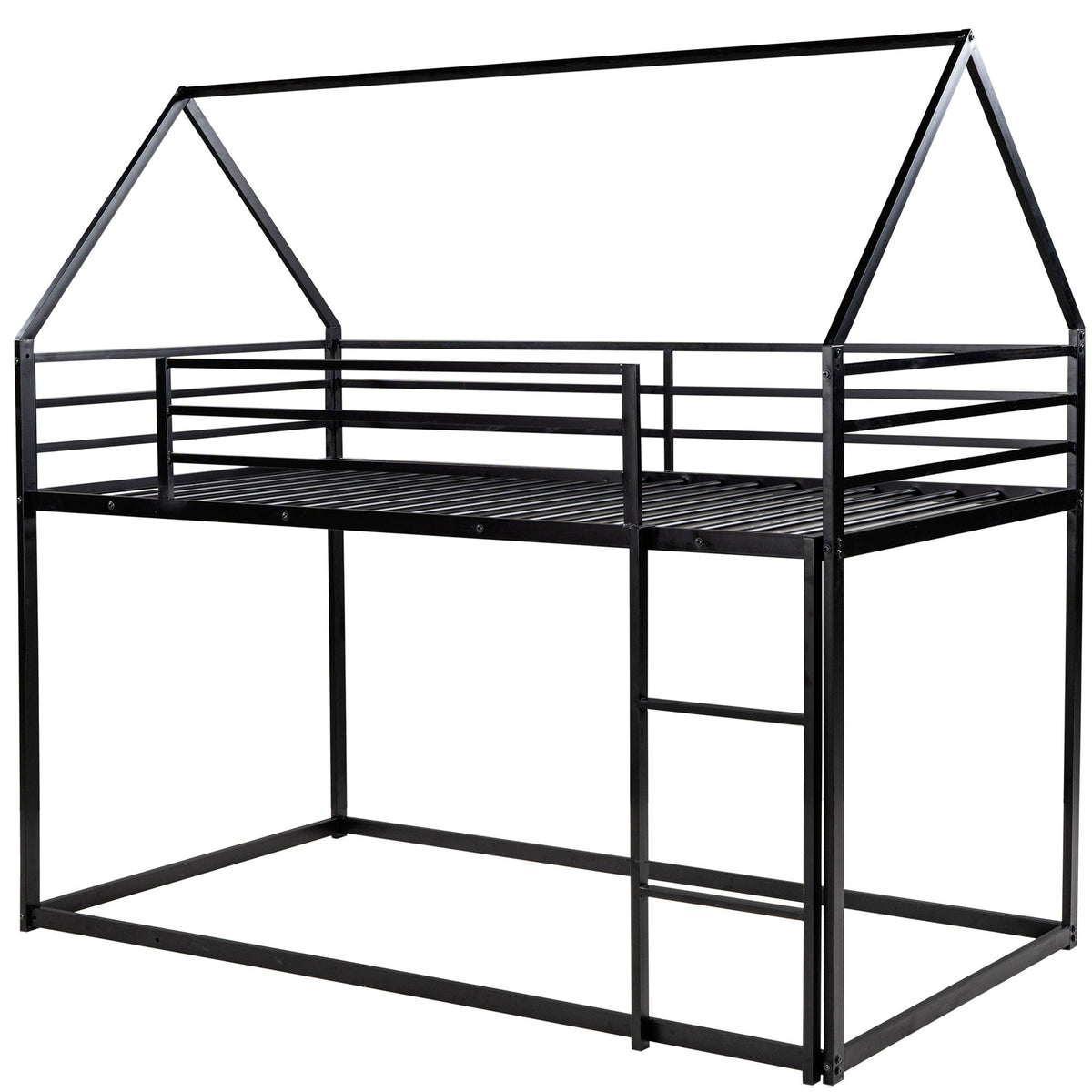 House Bunk Bed With Built In Ladder, black metal frame, house-shaped roof, HouseOfZazla on Tampa Home & Garden Store