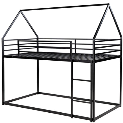 House Bunk Bed With Built In Ladder, black metal frame, house-shaped roof, HouseOfZazla on Tampa Home & Garden Store