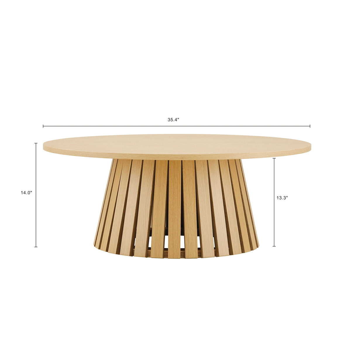 Layla end table light wood grain round top with slatted pedestal base on Tampa Home & Garden Store