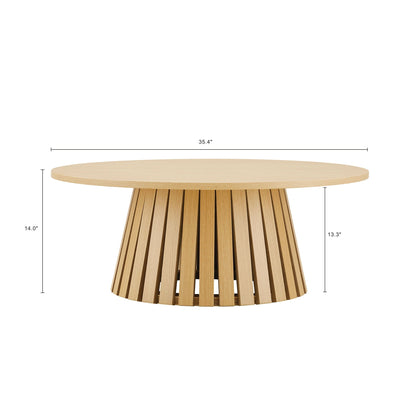 Layla end table light wood grain round top with slatted pedestal base on Tampa Home & Garden Store