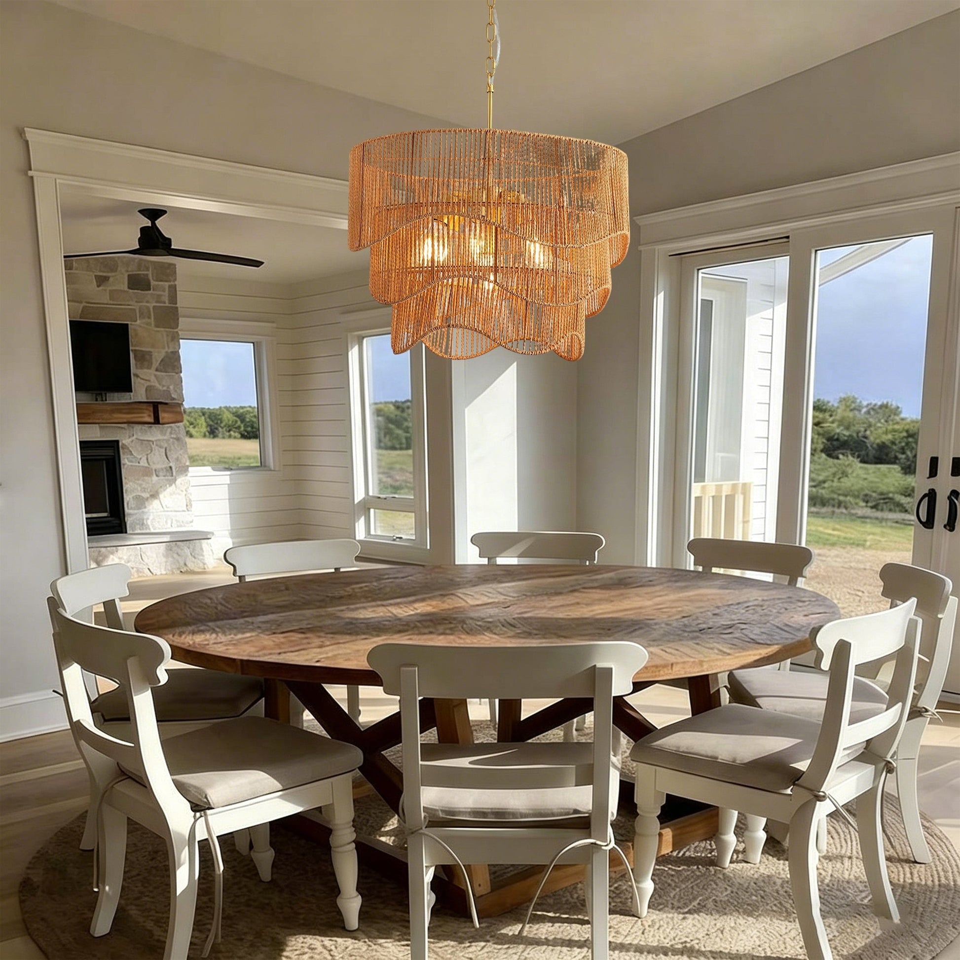 Handwoven Paper Rattan Boho Chandelier with 7-Light E26 Base by HouseOfZazla on Tampa Home & Garden Store