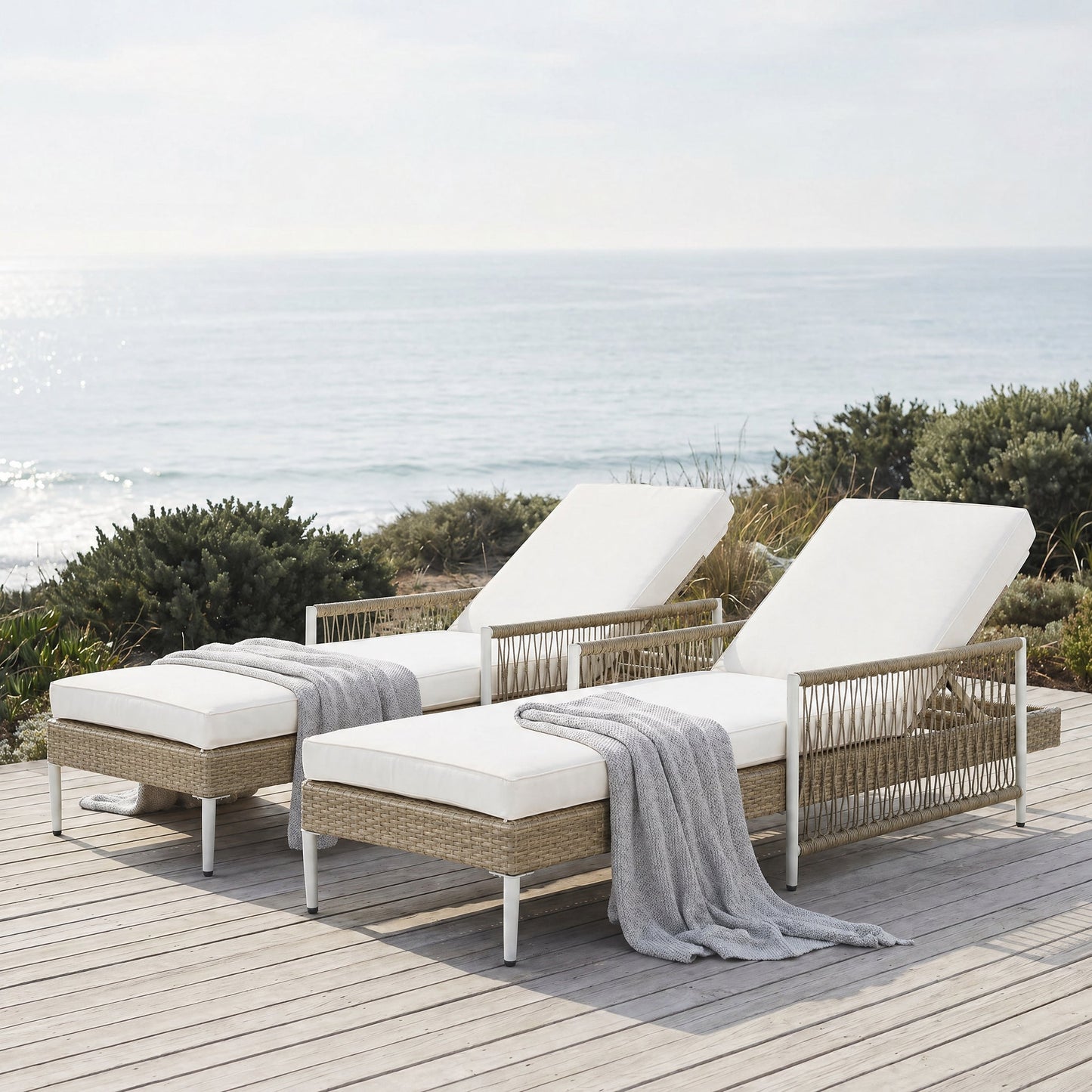Topmax Outdoor Rattan Chaise Lounge Set of Two
