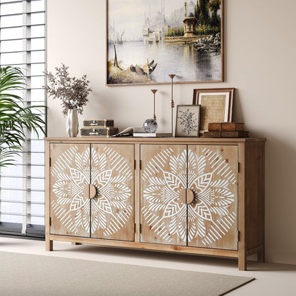 60in Wood Accent Cabinet with 4 Doors brown and antique white by HouseOfZazla buffet on Tampa Home & Garden Store