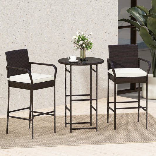 3 Piece Outdoor Bar Set with 2 Seat Cushions for Porch Yard-White - Tampa Home & Garden Store