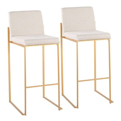 Contemporary high-back barstool set of 2 with beige fabric seats and gold frames on Tampa Home & Garden Store