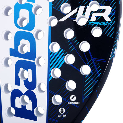 Babolat Air Origin Padel Racket, blue-black design with white perforations, lightweight on Tampa Home & Garden Store