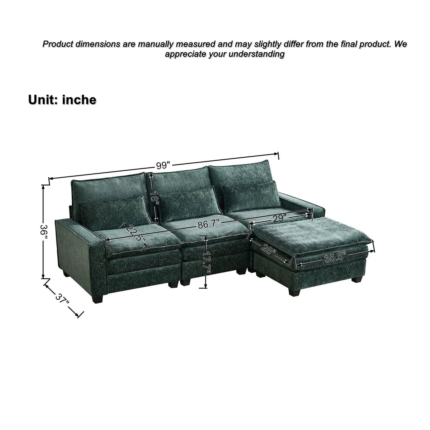 Teal velvet L-shaped sectional sofa with movable ottoman, 2-piece set by Unique Piece Furniture on Tampa Home & Garden Store