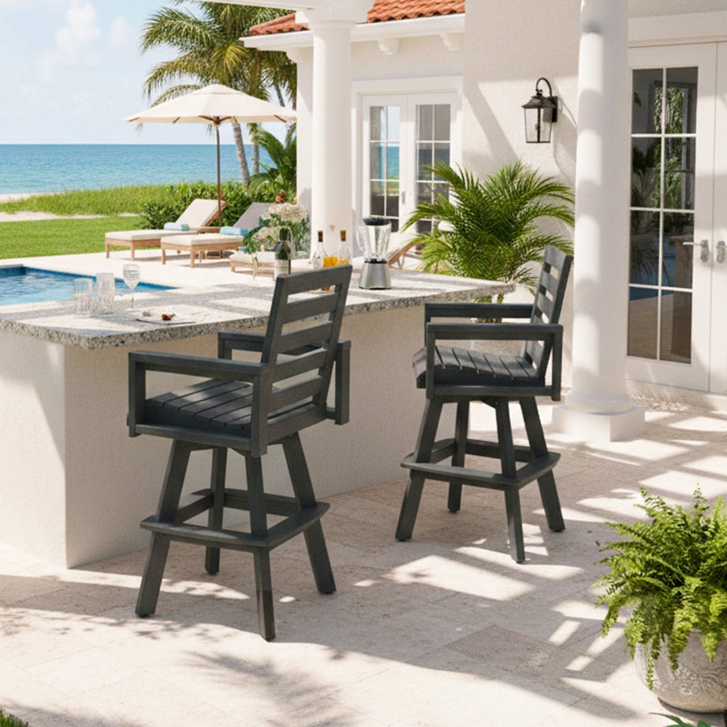 Outdoor 360° Swivel Bar Chair in Slate Grey (set of 4) for patio on Tampa Home & Garden Store