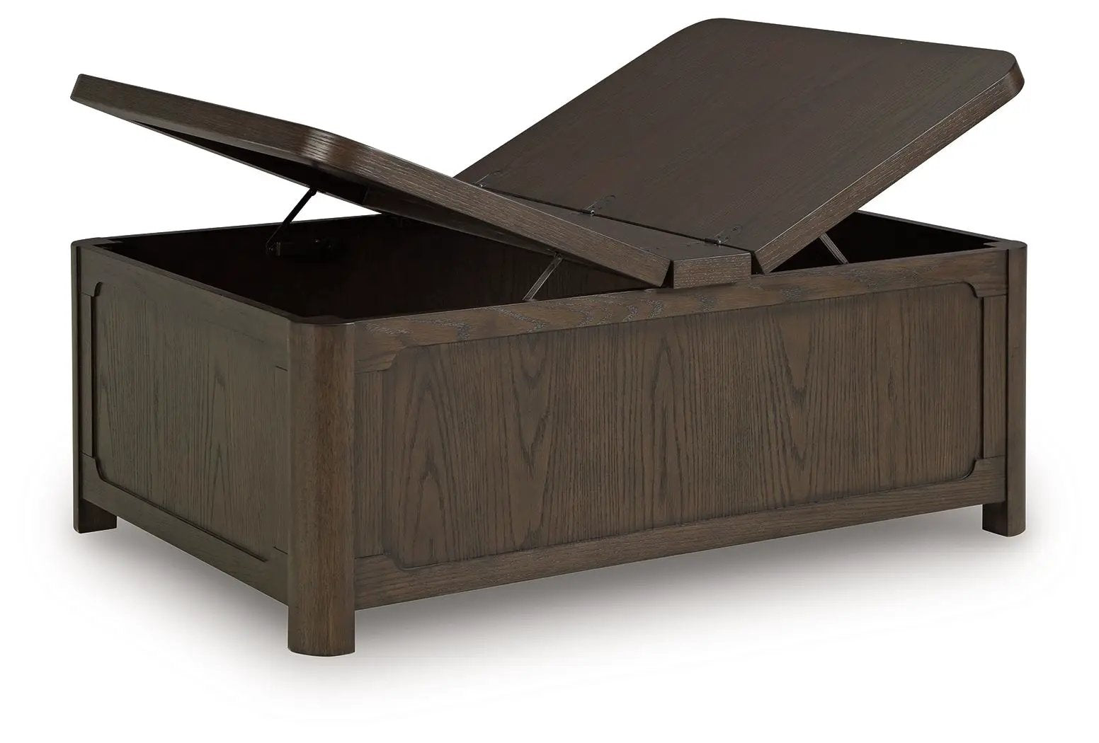 Breckington cocktail table with storage, dark brown wood lift-top on Tampa Home & Garden Store