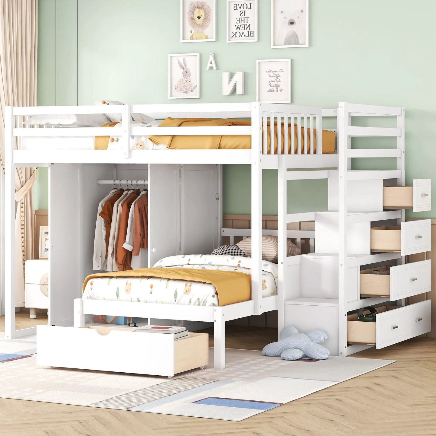Bunk Bed With Wardrobe and Drawers Full Size