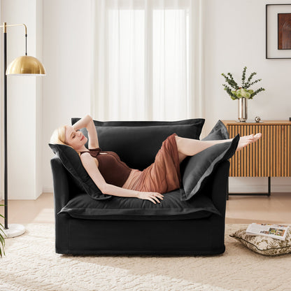 Slip-Covered Armchair with Cushions, black fabric, HouseOfZazla, modern living room scene on Tampa Home & Garden Store