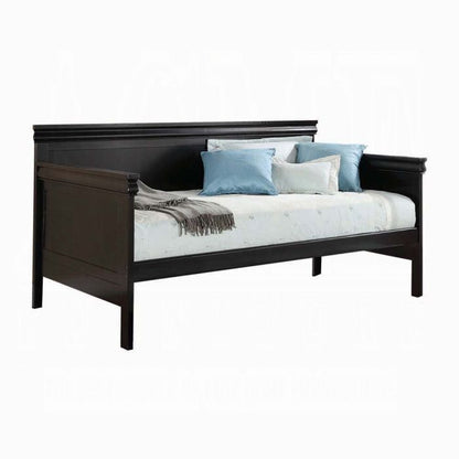 Bailee Twin Daybed Black wood frame by HouseOfZazla with tall headboard and blue cushions on Tampa Home & Garden Store