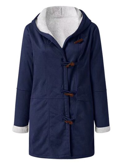 Stevvex navy hooded toggle jacket for women with fleece-lined hood and cuffs and pockets on Tampa Home & Garden Store