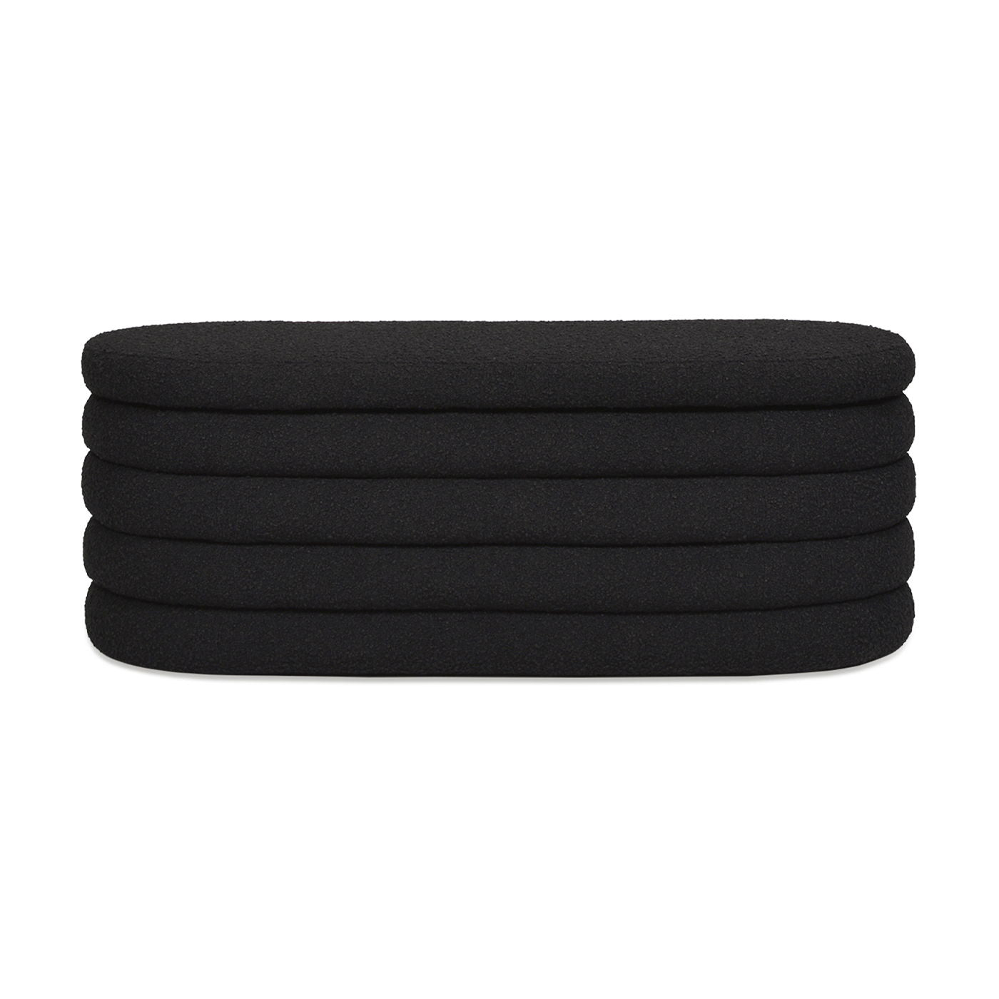 Fuji Upholstered Oval Storage Bench black textured fabric with layered cushion profile on Tampa Home & Garden Store