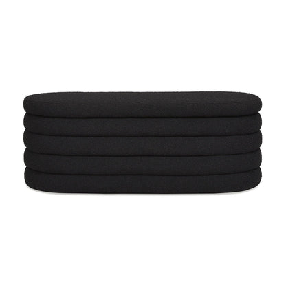 Fuji Upholstered Oval Storage Bench black textured fabric with layered cushion profile on Tampa Home & Garden Store