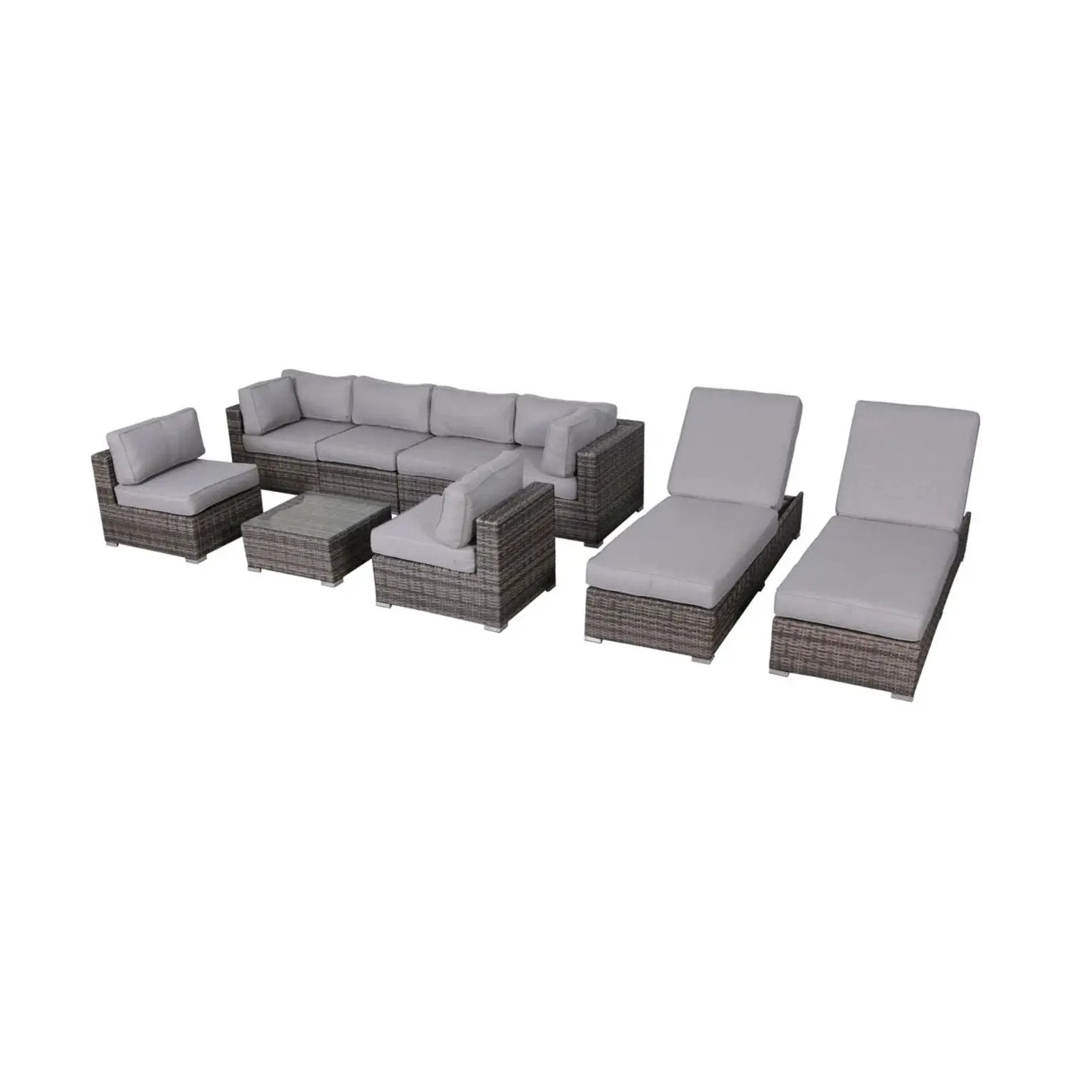 4 piece outdoor seating set with gray cushions in handcrafted wicker by Unique Piece Furniture on Tampa Home & Garden Store