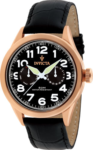 Invicta Men's Vintage with rose gold-tone case, black dial, numerals, black leather strap on Tampa Home & Garden Store