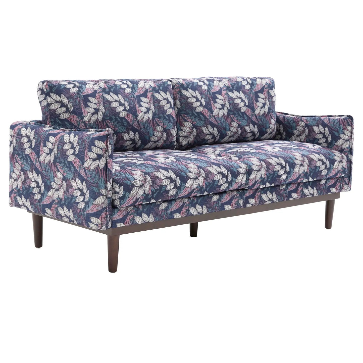 2 Seater Loveseat Sofa Unique Piece Furniture navy floral leaf fabric with dark wood legs on Tampa Home & Garden Store